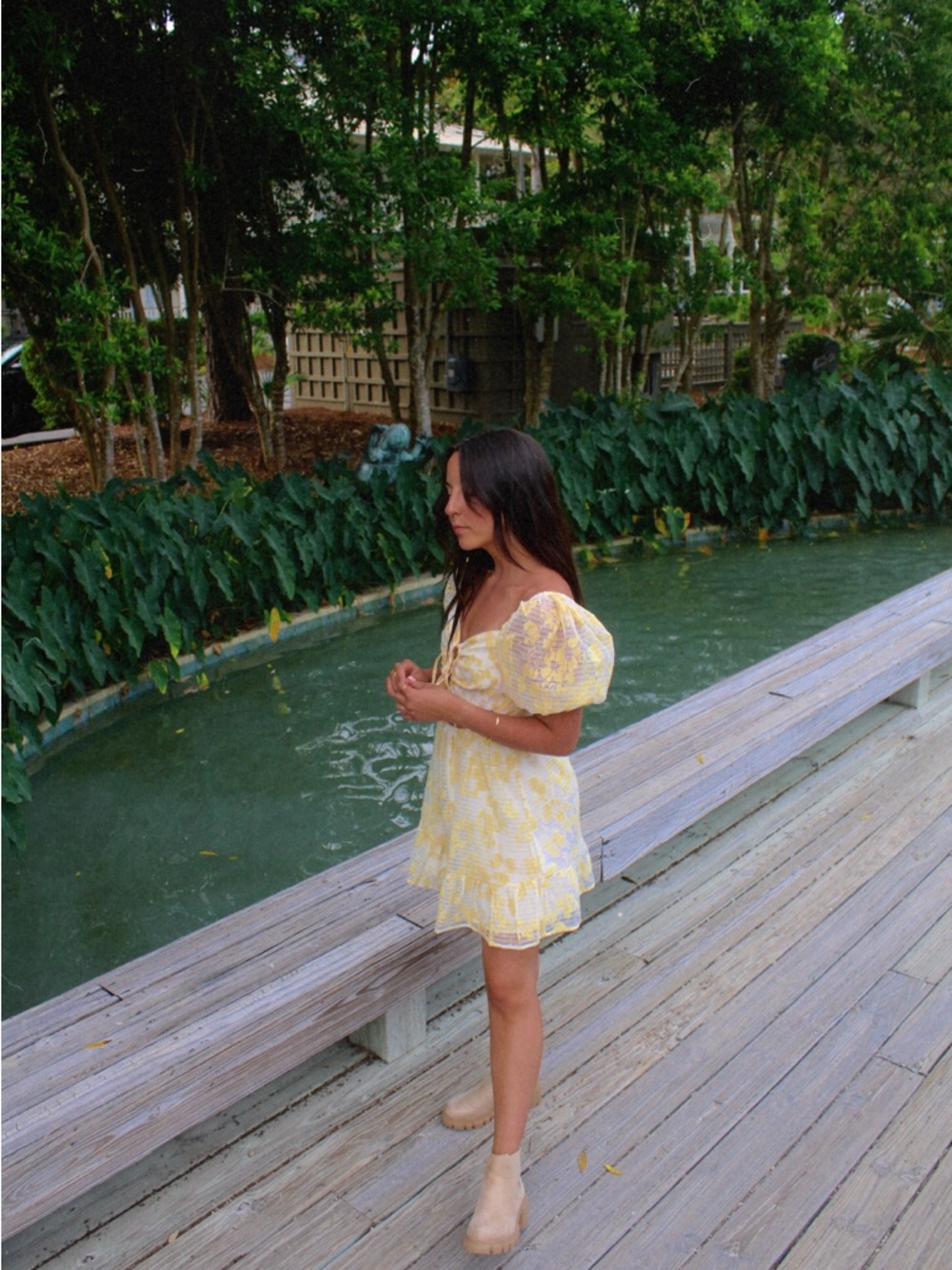 New Yellow Floral Puff-Sleeve Mini Dress